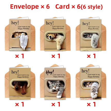 Cute Cat and Dog Birthday Card Set - 6 Assorted Greeting Cards with Envelopes, Funny Animal Design for Friends Family Pet Lovers Gift Ready