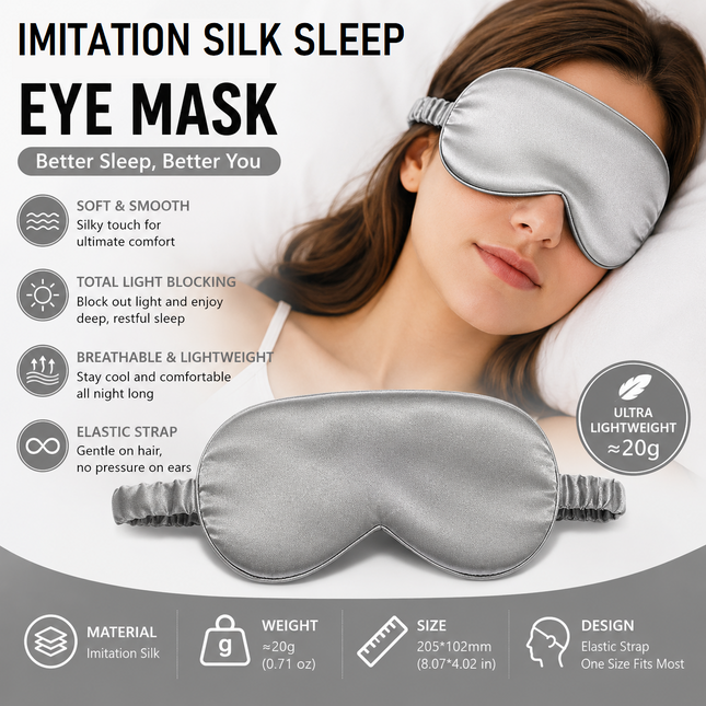 Grey Imitation Silk Sleep Eye Mask