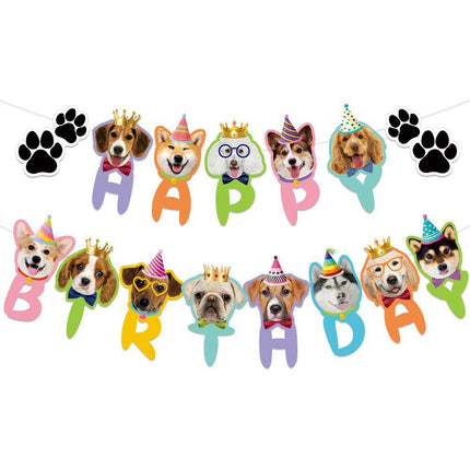 Blue Dog Birthday Party Decoration Set - Puppy Themed Banner, Adjustable Party Hat, Sequin Bow Tie and Bandana Scarf for Pet Celebration