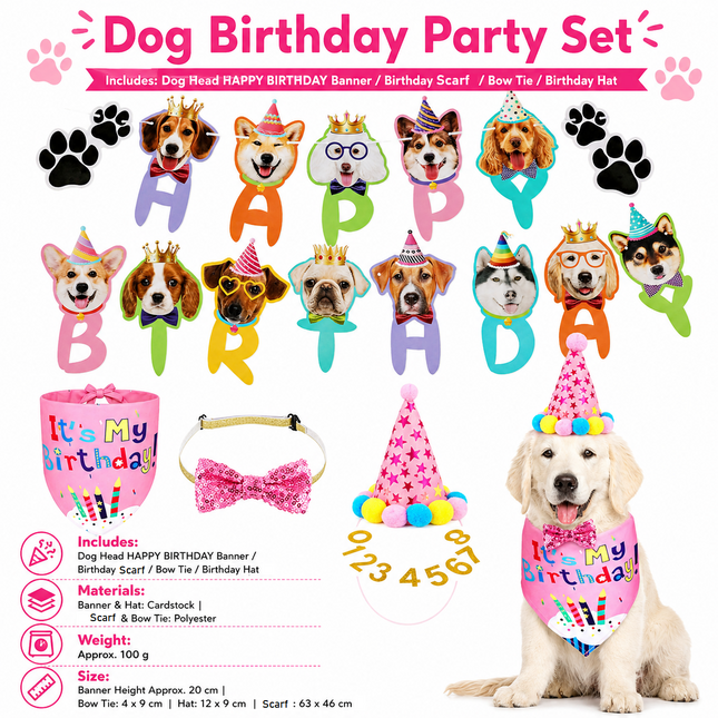 Pink Dog Birthday Party Decoration Set