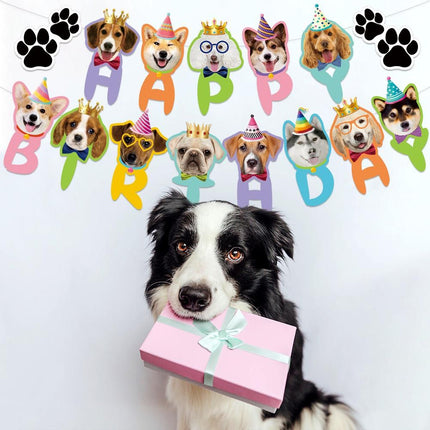 Pink Dog Birthday Party Decoration Set - Puppy Themed Banner, Adjustable Party Hat, Sequin Bow Tie and Bandana Scarf for Pet Celebration