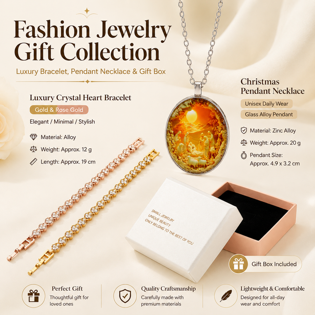 3 pieces Exquisite jewelry gift set -2piece Rhinestone Heart Link Bracelet Gold and rose gold