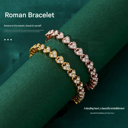3 pieces Exquisite jewelry gift set -2piece Rhinestone Heart Link Bracelet Gold and rose gold and Nativity Scene Glass Pendant Necklace Set - Alloy and Zinc Alloy Construction, 19cm Bracelet with Sparkling Crystals, Oval Religious Pendant on Chain, Christ
