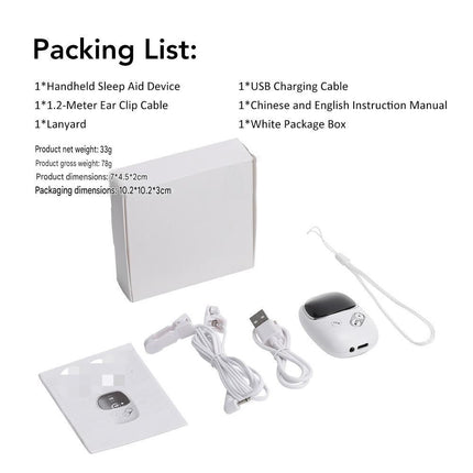 White Handheld CES Sleep Aid Device with Ear Clip - Dual Mode Microcurrent Relaxation, 3 Intensity Levels, USB Rechargeable, Portable Insomnia Relief for Home and Travel