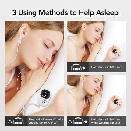 Home and Travel Sleep Aid Bundle - White Dual Mode CES Microcurrent Sleep Aid  Device and Grey Gravity Eye Mask, USB Rechargeable Handheld and Ear Clip Unit, 72cm Light Blocking Polyester Cover for Deep Rest and Travel