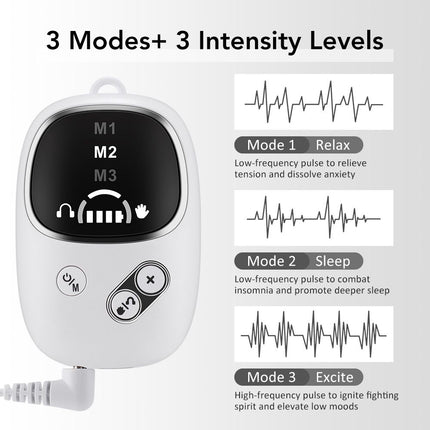 Home and Travel Sleep Aid Bundle - White Dual Mode CES Microcurrent Sleep Aid  Device and Pink Gravity Eye Mask, USB Rechargeable Handheld and Ear Clip Unit, 72cm Light Blocking Polyester Cover for Deep Rest and Travel