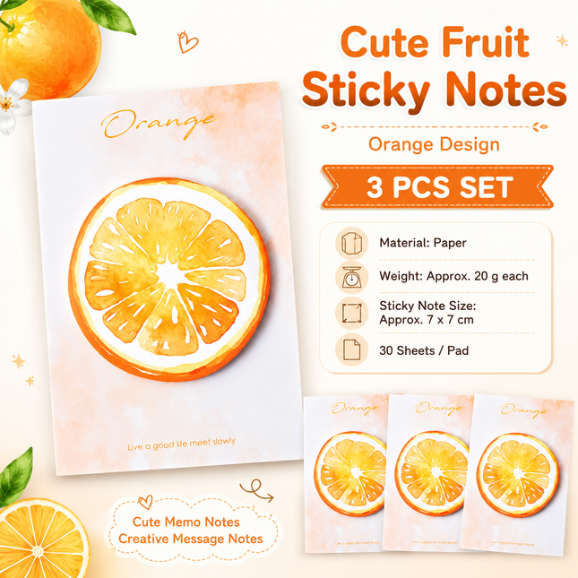 3 Packs Orange Design Fruit Shaped Sticky Notes