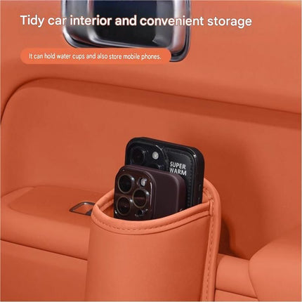 Red Universal Car Door Cup Holder - PU Leather Hanging Storage Organizer for Seat Back and Console side and Door storage compartment - Multi-Purpose Beverage Pocket with Secure Clip Design for Travel and Commute