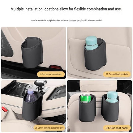 Universal Brown Car Storage Set - PU Leather Air Vent Organizer and Hanging Cup Holder for Doors and Seats - Multi-Purpose Interior Tidy for Commute and Travel