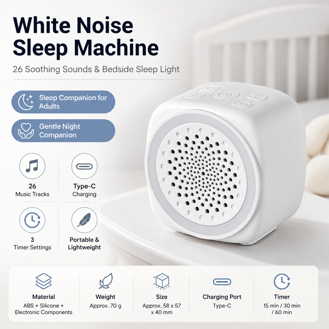 Lightweight and portable White Noise Sleep Machine with Night Light