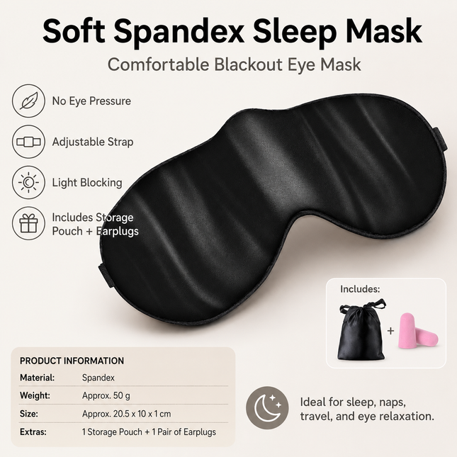 Black Spandex Sleep Eye Mask