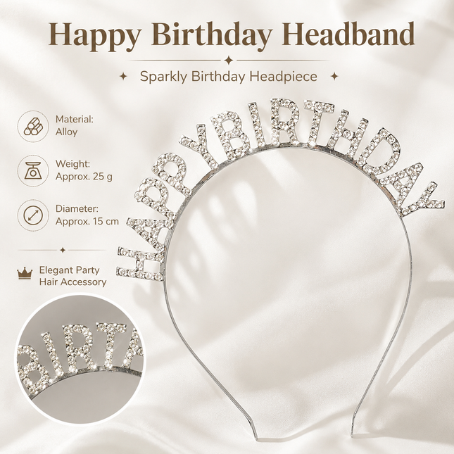 Silver Happy Birthday Rhinestone Headband