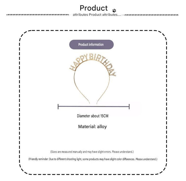 Silver Happy Birthday Rhinestone Headband – product detail