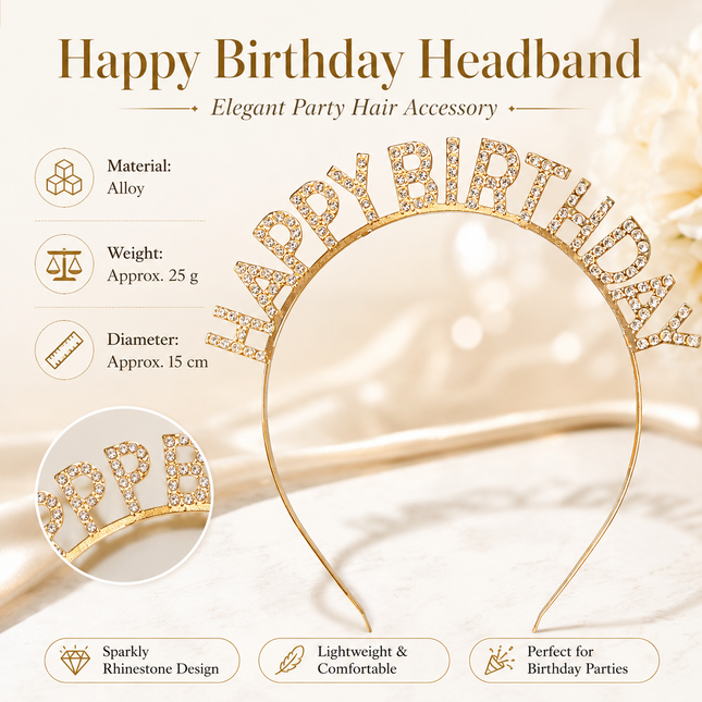 Golden Happy Birthday Rhinestone Headband
