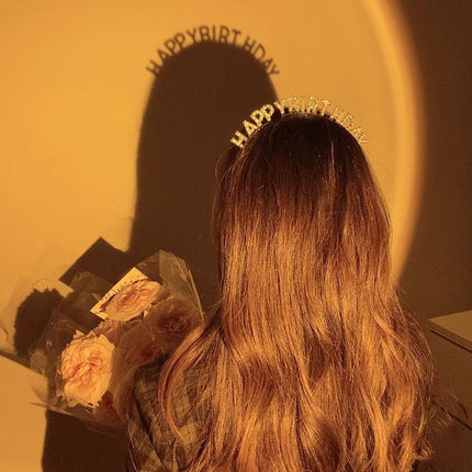 Golden Happy Birthday Rhinestone Headband - Alloy Party Hair Accessory with Sparkling Letters, Lightweight Design for Celebrations and Photo Props