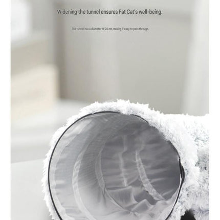 Grey Foldable Cat Tunnel Bed - Plush 2-in-1 Pet Nest with 26cm Wide Opening, Non-Slip Base and Hanging Toy for Indoor Cats