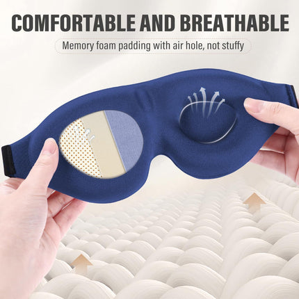 Pink 3D Contoured Sleep Eye Mask - 360 Degree Blackout Blindfold with Adjustable Strap and Nose Wing Design for Side Sleepers, Travel and Nap