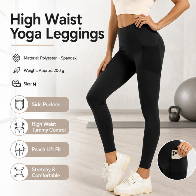 Black M Size Women's High Waist Yoga Leggings with Mesh Side V888-ELOSUNG53726