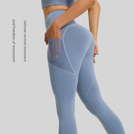 Grey XXL Size Women's High Waist Yoga Leggings with Mesh Side Pockets - Squat Proof, Peach Hip Lift, Breathable Stretch Fabric for Gym Running 、Pilates Wea and Daily Wear