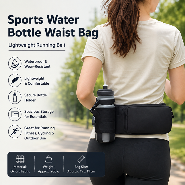 Black Waterproof Sports Waist Bag with Water Bottle Holder