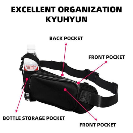 Winter Fitness Bundle - Blue L size Women's High Waist 3/4 Yoga Leggings with Peach Hip Lift and Black Waterproof Sports Waist Bag with Bottle Holder for Running Gym and Outdoor Activities