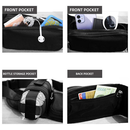 Winter Fitness Bundle - Grey L size Women's High Waist 3/4 Yoga Leggings with Peach Hip Lift and Black Waterproof Sports Waist Bag with Bottle Holder for Running Gym and Outdoor Activities