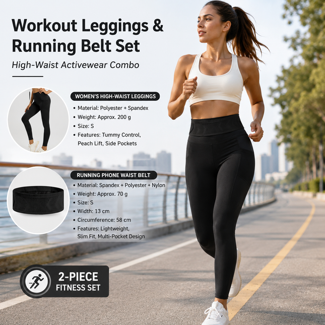 Comfortable Outdoor Sports Set-Black S Size Running Waist Belt and Black S Size High-Waisted Yoga