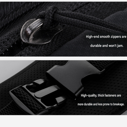 Blue Running Waist Pack—Made of waterproof nylon with an adjustable strap (fits waist sizes 60–110 cm); features a three-pocket design to store a phone and keys, includes reflective strips for safety during night runs, and is suitable for running, mountai