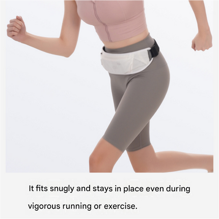 White Running Waist Pack—Made of waterproof nylon with an adjustable strap (fits waist sizes 60–110 cm); features a three-pocket design to store a phone and keys, includes reflective strips for safety during night runs, and is suitable for running, mounta