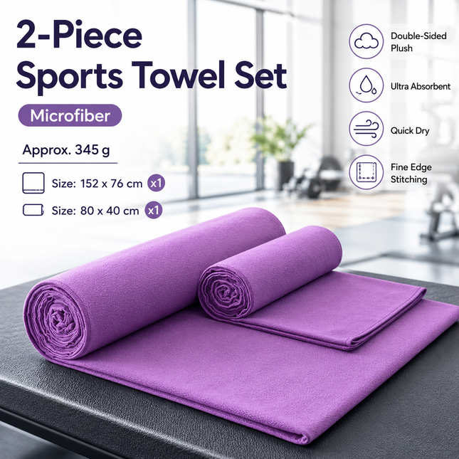 2 Piece Purple Microfiber Sports Towel V888-ELOSUNG53770
