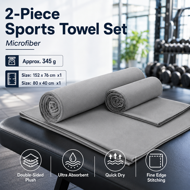 2 Piece Grey Microfiber Sports Towel V888-ELOSUNG53771