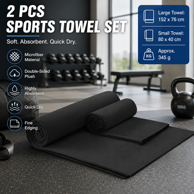 2 Piece Black Microfiber Sports Towel V888-ELOSUNG53772