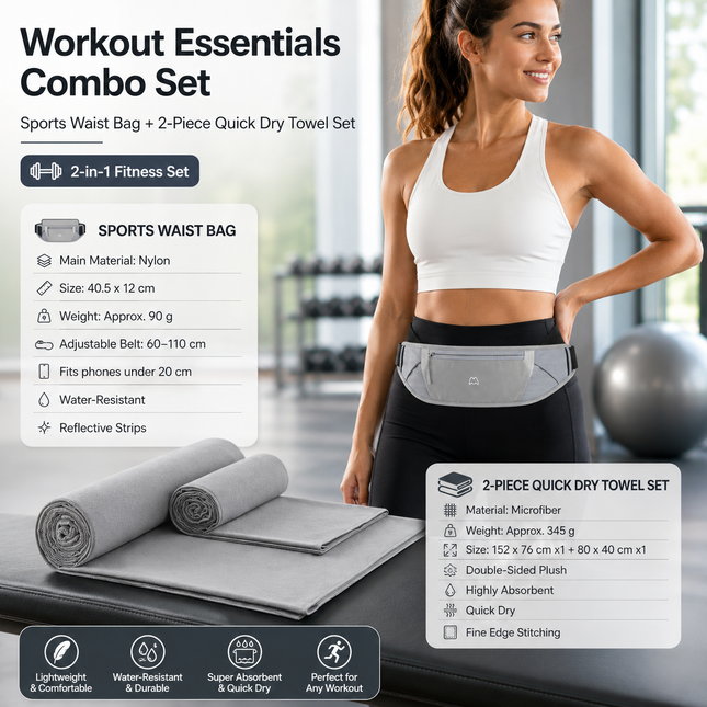 Dry and Breathable Sports combination-Grey Running Waist Belt and Grey 152 76cm and 80 40cm