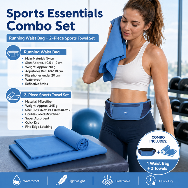 Dry and Breathable Sports combination-Blue Running Waist Belt and Blue 152 76cm and 80 40cm