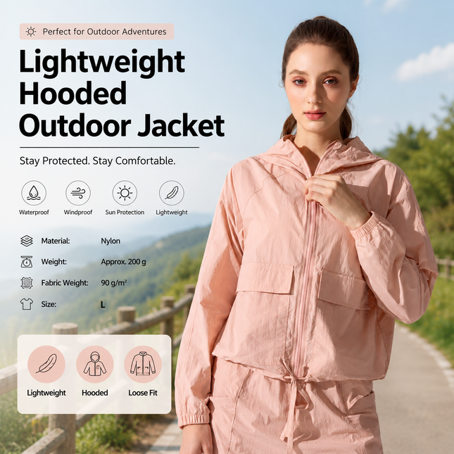 Pink L Size Women's Lightweight Hooded Windbreaker V888-ELOSUNG53782