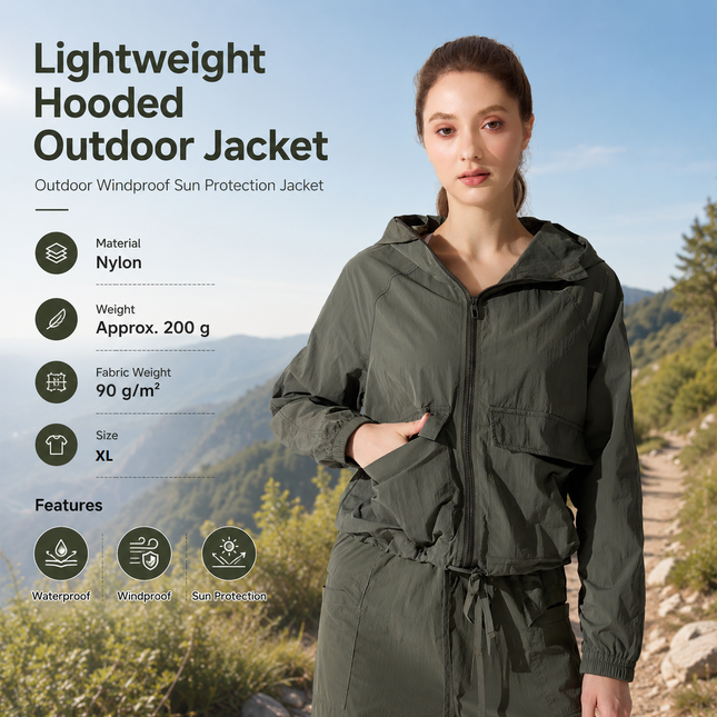Green XL Size Women's Lightweight Hooded Windbreaker V888-ELOSUNG53791