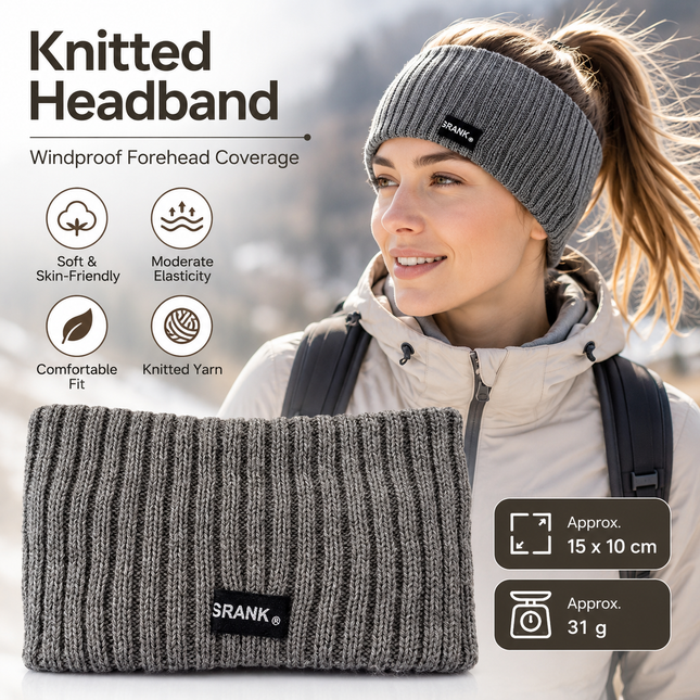 Grey Women's Knitted Headkerchief- Soft Yarn Wide Ear Warmer Head Wrap Stretchy Non-Slip