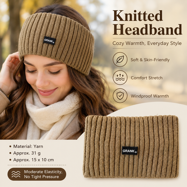 Khaki Women's Knitted Headkerchief- Soft Yarn Wide Ear Warmer Head Wrap Stretchy Non-Slip