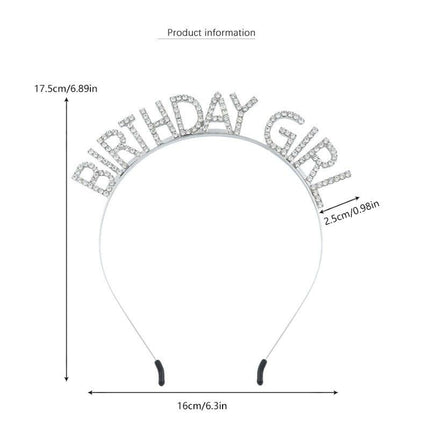 Silvery Birthday Girl Rhinestone decorative headband - Alloy Letter Hair Accessory with Sparkling Crystals for Women and Girls, Party Photo Prop and Celebration Gift