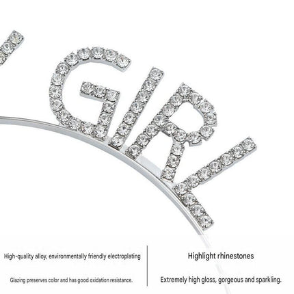 Silvery Birthday Girl Rhinestone decorative headband - Alloy Letter Hair Accessory with Sparkling Crystals for Women and Girls, Party Photo Prop and Celebration Gift