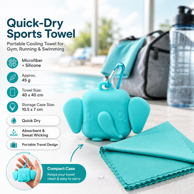 Blue Portable Quick Dry Towel with Elephant Storage Box