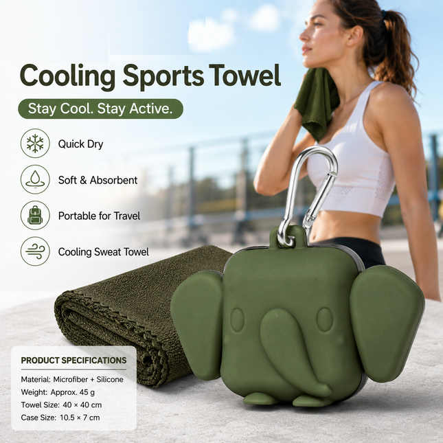 Green Portable Quick Dry Towel with Elephant Storage Box