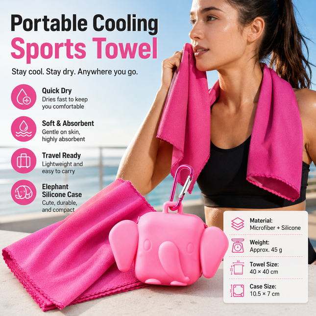 Red Portable Quick Dry Towel with Elephant Storage Box