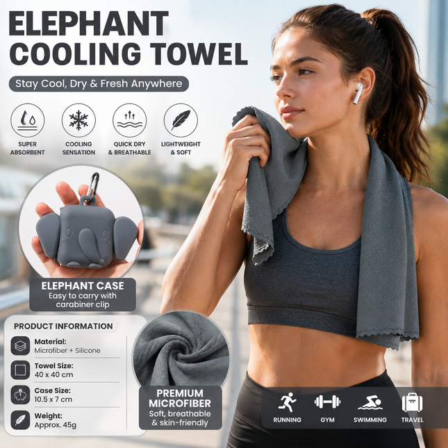 Grey Portable Quick Dry Towel with Elephant Storage Box