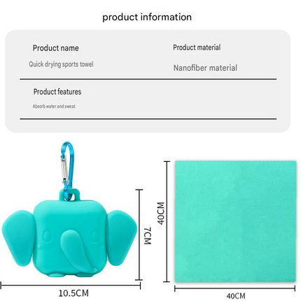 Grey Portable Quick Dry Towel with  Elephant Storage Box  - Microfiber Cooling Sports Sweat Towel with Silicone Case  for Gym Swimming Travel
