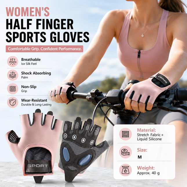 Pink M size Women's Half-Finger Fitness V888-ELOSUNG53823