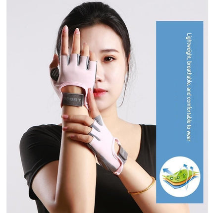 Pink M size Women's Half-Finger Fitness Gloves - Liquid Silicone Shock Absorption, Ice Silk Breathable Fabric, Non-Slip Grip for Gym Yoga Cycling Weight Training