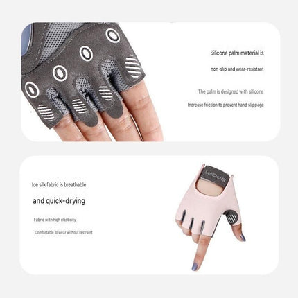 Pink M size Women's Half-Finger Fitness Gloves - Liquid Silicone Shock Absorption, Ice Silk Breathable Fabric, Non-Slip Grip for Gym Yoga Cycling Weight Training