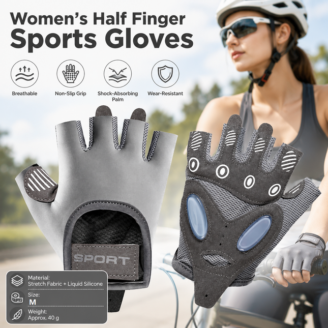 Grey M size Women's Half-Finger Fitness V888-ELOSUNG53826