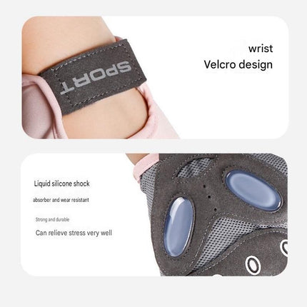 Grey M size Women's Half-Finger Fitness Gloves - Liquid Silicone Shock Absorption, Ice Silk Breathable Fabric, Non-Slip Grip for Gym Yoga Cycling Weight Training